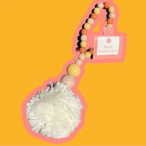 NWT 1 Boho PomPom Pastel Colors (Yellow Pink Orange) Bead Hanging Wall Decor